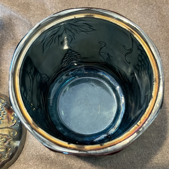 Vintage Blue Carnival Glass Canister Jar w/Lid - Picture 4 of 6